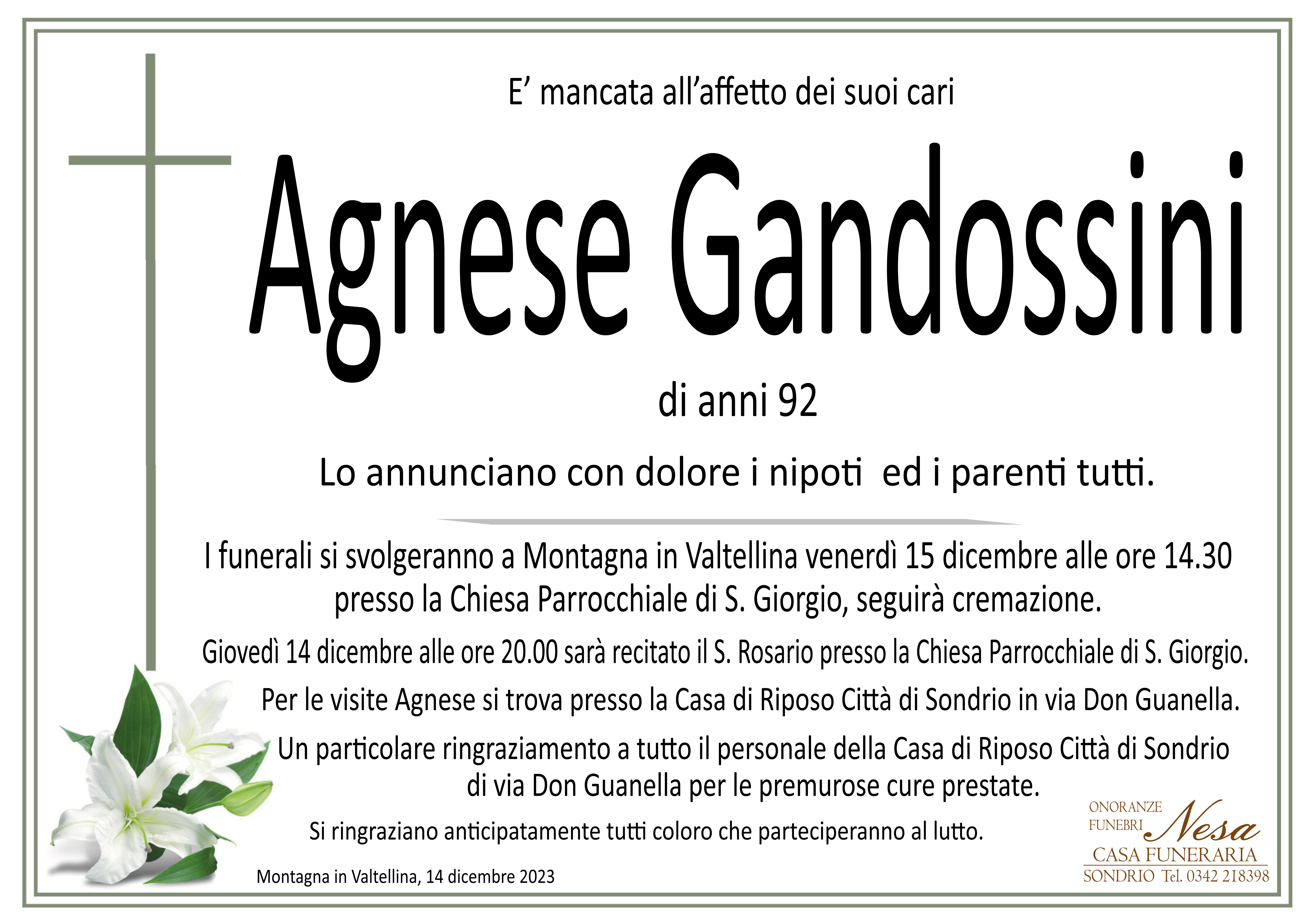 Necrologio Agnese Gandossini